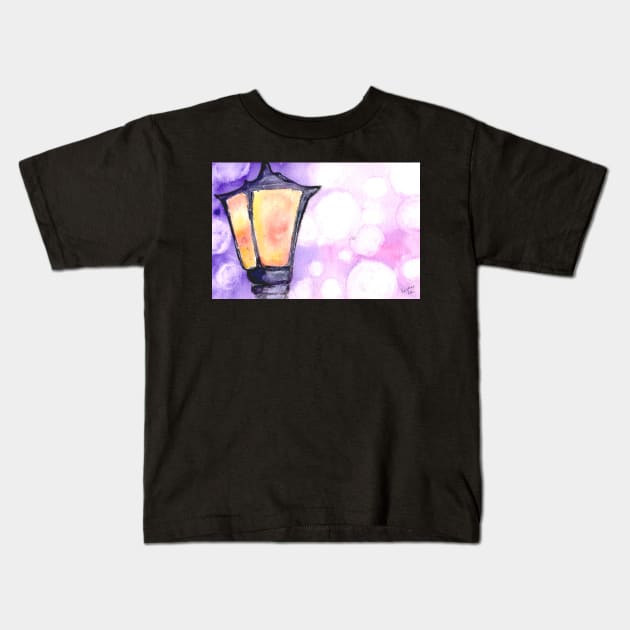 Watercolor lamp Post Street Light Bokeh Kids T-Shirt by kristinedesigns